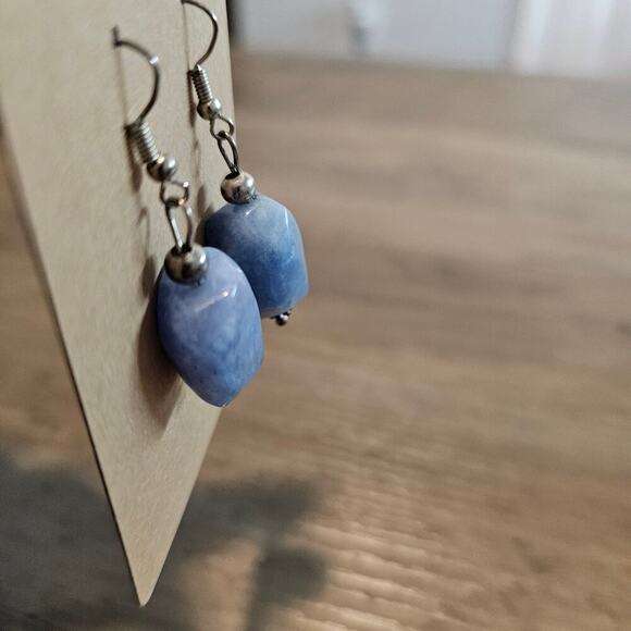 Vintage Blue Quartz Earrings Dangling Drop Gemstone Pierced Jewelry Classic Boho - Picture 3 of 6